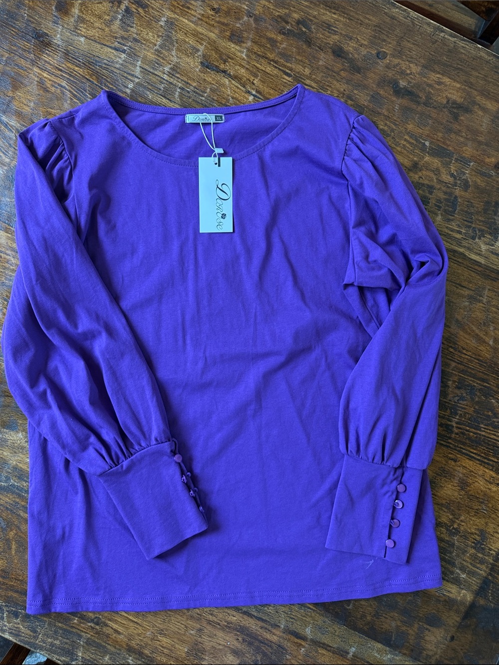 Women's Purple Long-Sleeve Button Cuff Tee
